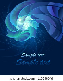 fantastic shining sea shell on a blue sea background.