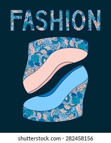 Fantastic shoes with floral pattern. Poster in fashion style.