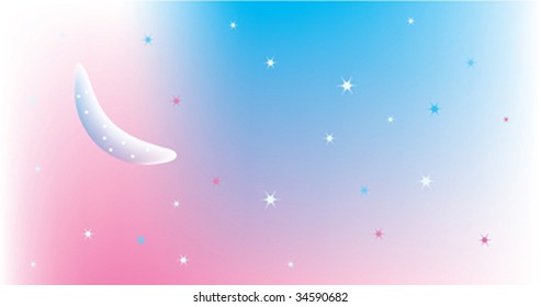 Fantastic sky with stars and moon. Vector illustration.