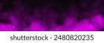 Fantastic smoke background. Magic smoke with glitter and small particles of twinkling stars, fog with luminous particles, purple vapor with stardust. Vector illustration.	