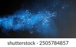 Fantastic smoke background. Magic smoke with glitter and small particles of twinkling stars, fog with luminous particles, blue vapor with stardust. Vector illustration.	