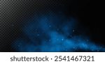 Fantastic smoke background. Magic smoke with glitter and small particles of twinkling stars, fog with luminous particles, blue vapor with stardust. Vector illustration.
