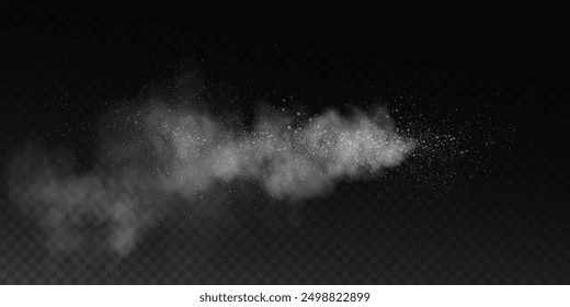 Fantastic smoke background. Magic smoke with glitter and small particles of twinkling stars, fog with glowing particles, gray vapor with stardust. Vector illustration.	