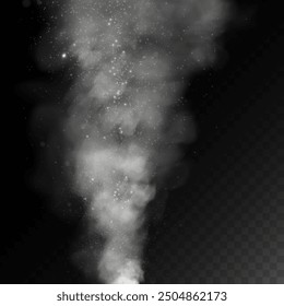 Fantastic smoke background. Magic smoke with glitter and small particles of twinkling stars, fog with glowing particles, gray vapor with stardust. Vector illustration.	