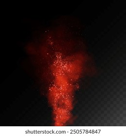 Fantastic smoke background. Magic smoke with glitter and small particles of twinkling stars, fog with glowing particles, red vapor with stardust. Vector illustration.	