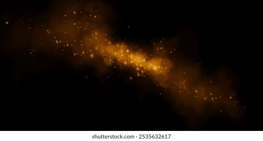 Fantastic smoke background. Magic smoke with glitter and small particles of twinkling stars, fog with glowing particles, gray vapor with stardust. Vector illustration.	