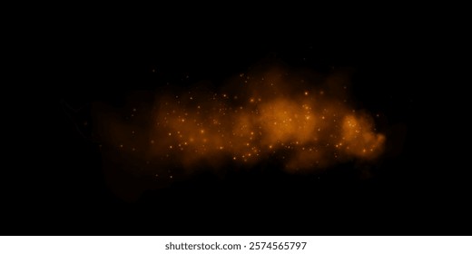 Fantastic smoke background. Magic smoke with glitter and small particles of shimmering stars, fog with glowing particles, golden vapour with stardust. Vector illustration.	
