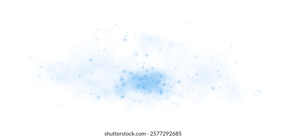 Fantastic smoke background. Magic smoke with glitter and small particles of twinkling stars, fog with luminous particles, blue vapor with stardust. Vector illustration.	