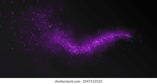 Fantastic smoke background. PNG Magical smoke with glitter and small particles of twinkling stars, fog with glowing particles, purple vapour with stardust. Vector illustration.
