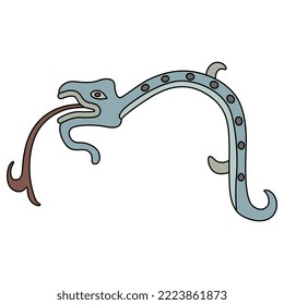 Fantastic snake or dragon with protruded forked tongue. Ancient Mexican design or Mixtec Indians. Pre Columbian Native American art. Isolated vector illustration.