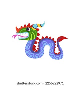 Fantastic snake or dragon as traditional Mexican decorative element isolated on white background. Colorful Mexican alebrije vector illustration. Mexico, decoration, celebration concept