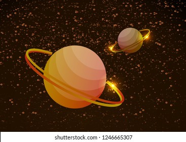 Fantastic space background with uncharted planets with a ring, stars and nebulae. Vector illustration
