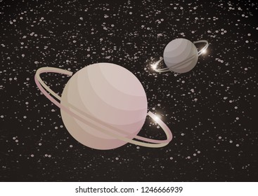 Fantastic space background with uncharted planets with a ring, stars and nebulae. Vector illustration