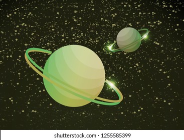 Fantastic space background with uncharted planets with a ring, stars and nebulae. Vector illustration