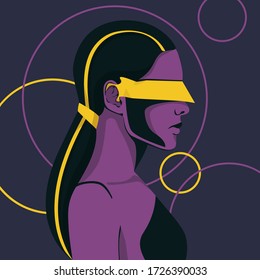 fantastic space girl on abstract background, vector flat illustration, concept