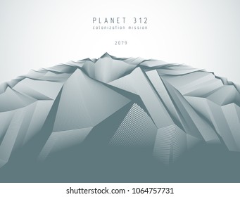 Fantastic space planet terrain vector illustration, cosmos science fiction great 3d design. Usable as abstract background with copy space for title and text.
