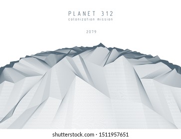 Fantastic space planet terrain vector illustration, cosmos science fiction great 3d design. Usable as abstract background with copy space for title and text.