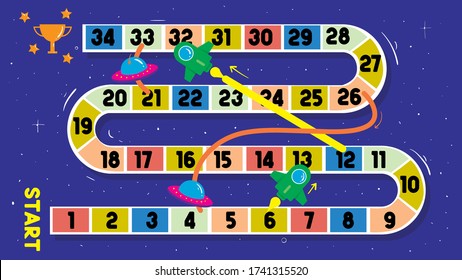 Fantastic Spaceship and Alien Board Game Design Template for Family and Kids Fun Time Playful Education