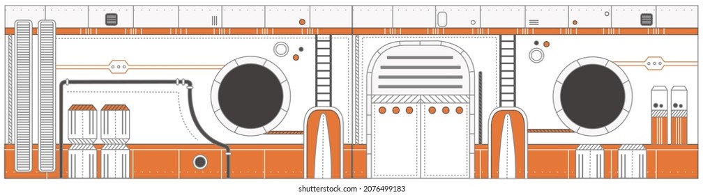  Fantastic spaceship. Kid nursery mural wallpaper. Vector hand drawn illustrations with cosmos theme