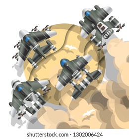 Fantastic spaceships. Vector illustration.