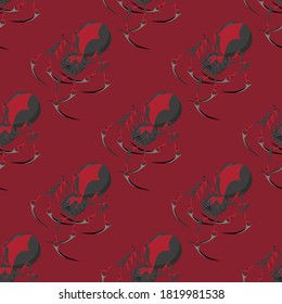 fantastische Spinne auf rotem Hintergrund, nahtlose Vektorgrafik