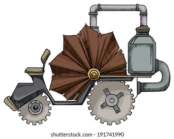 fantastic steam engine car, vector illustration