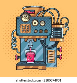 fantastic steampunk drink maker pop art retro vector illustration. Comic book style imitation.