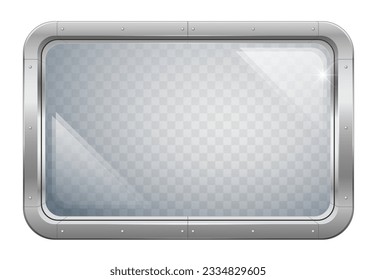 Fantastic steel window or porthole with armored transparent glass. Vector graphics