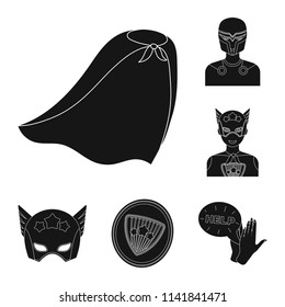 A fantastic superhero black icons in set collection for design. Superhero equipment vector symbol stock web illustration.