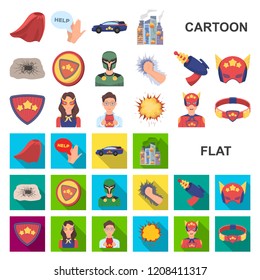 A fantastic superhero cartoon icons in set collection for design. Superhero equipment vector symbol stock web illustration.
