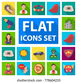 A fantastic superhero flat icons in set collection for design. Superhero's equipment vector symbol stock web illustration.