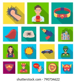 A fantastic superhero flat icons in set collection for design. Superhero's equipment vector symbol stock web illustration.