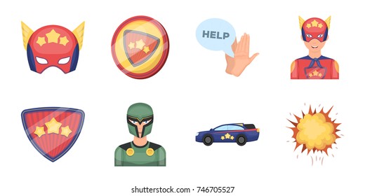 A fantastic superhero icons in set collection for design. Superhero's equipment vector symbol stock web illustration.