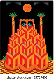 Fantastic tower, decorative, on a black background