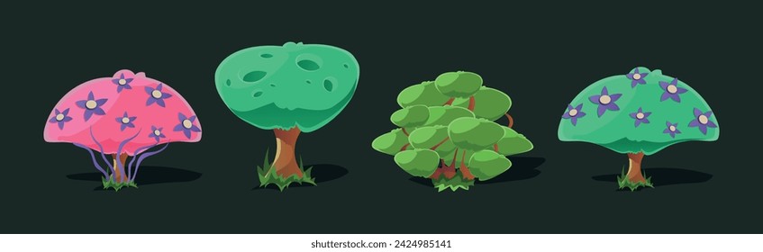 Fantastic Tree and Alien Magic Plants Game Asset Vector Set