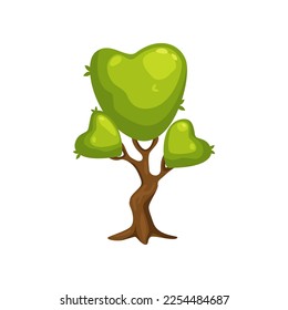 Fantástico árbol de ilustración vectorial de forma cardíaca. Dibujo de dibujos animados de árboles como bosque, jardín topiario o elemento de la jungla aislado en fondo blanco. Naturaleza, diseño paisajístico, concepto de fantasía