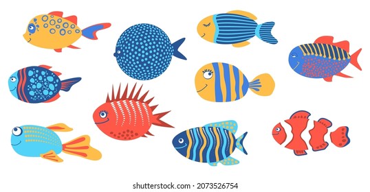 Fantastic tropical fishes - color vector illustration 