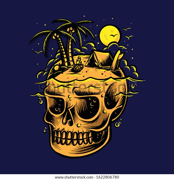 Fantastic tropical island with skull rock\
underwater vector