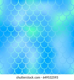 Fantastic turquoise blue fish skin pattern. Aqua blue mermaid vector background. Magic mermaid tail seamless pattern. Mermaid tail scale backdrop. Shiny animal skin pattern swatch. Blue mint fishscale