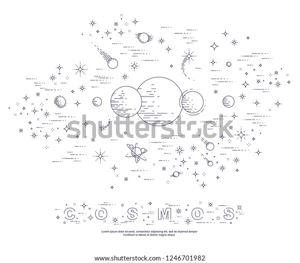 未発見の惑星 Sf 星などの元素を持つ 幻想的な未発見の銀河 宇宙を探索し 息をのむような宇宙科学 細線の3dベクターイラスト のベクター画像素材 ロイヤリティフリー