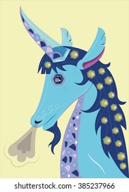 The fantastic unicorn sniffs.