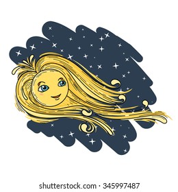 Fantastic vector art with the solar wind in the style of vintage illustration.