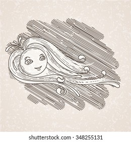 Fantastic vector art with the solar wind in the style of vintage illustration.