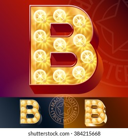 Fantastic vector  light up font with lamp. Letter B