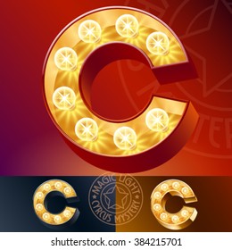 Fantastic vector  light up font with lamp. Letter C