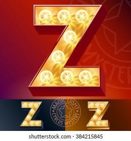 Fantastic vector  light up font with lamp. Letter Z