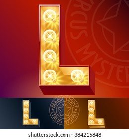Fantastic vector  light up font with lamp. Letter L