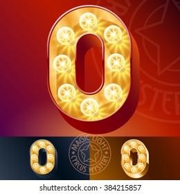 Fantastic vector  light up font with lamp. Number 0