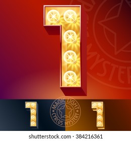 Fantastic vector light up font with lamp. Number 1
