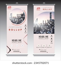 Fantastic vector roll-up banner that is fully editable: With great graphics and eye-catching typography, you may improve your brand promotion and event display.